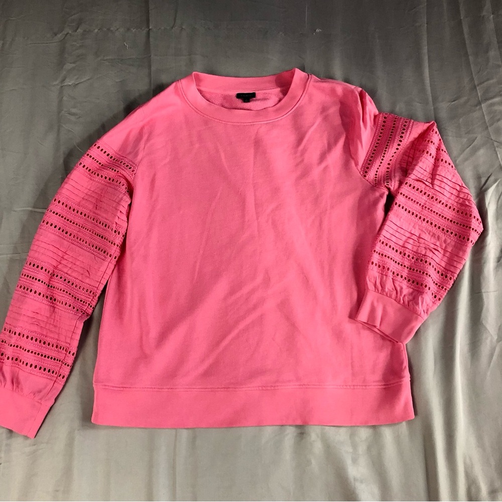 Talbots‎ Pink Women's Cotton Sweater Top with Eyelet Sleeves Size Large Cozycore